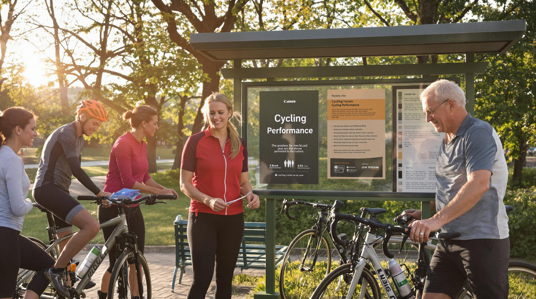 Cyclists prepare for a ride, wearing compression stockings outdoors