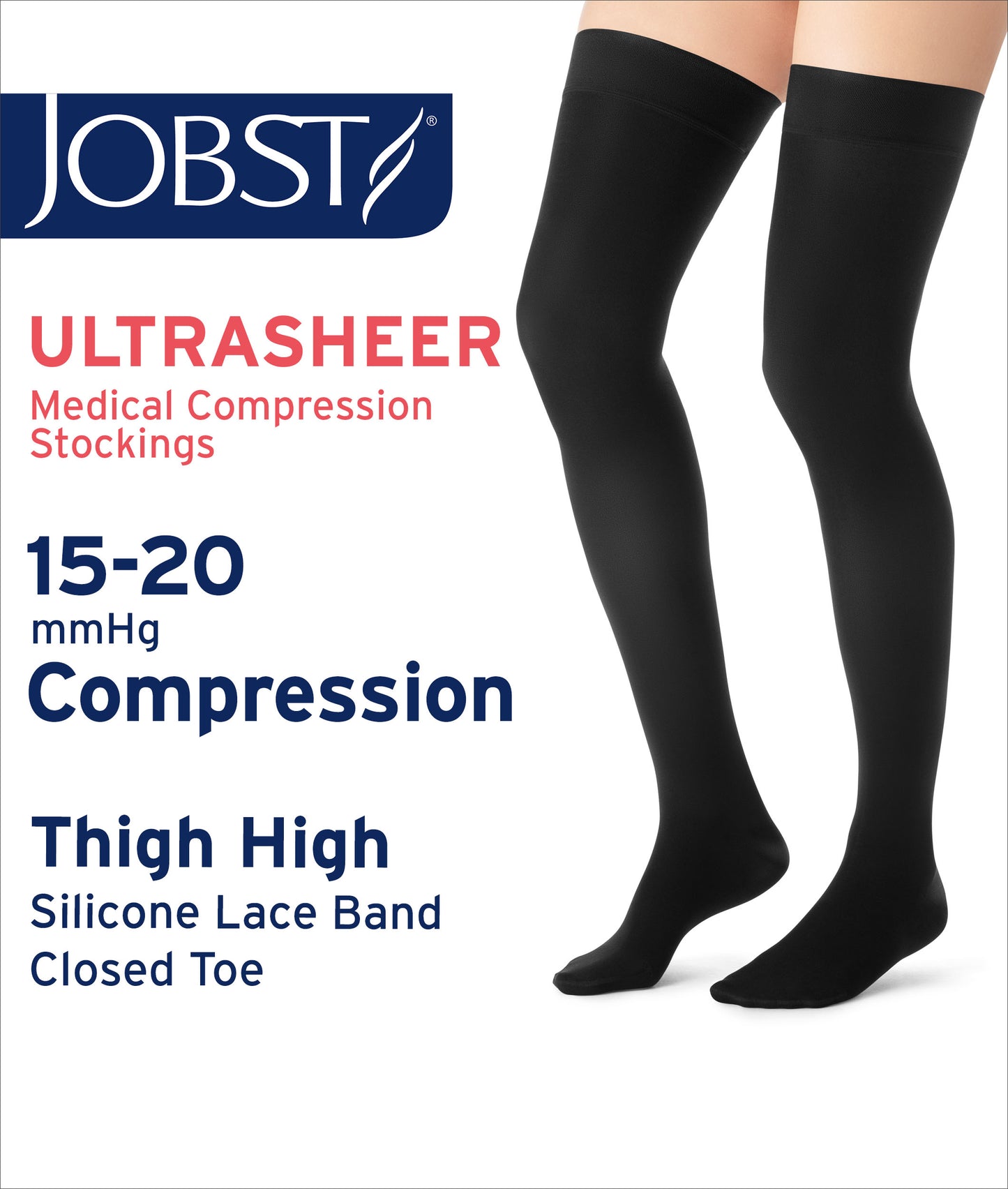 JOBST® UltraSheer Sensitive Women’s Thigh High 15-20 mmHg Compression Stockings w/ Dot Band – Closed Toe