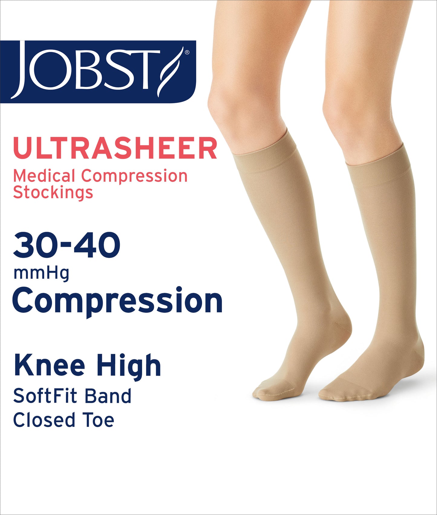 JOBST® UltraSheer SoftFit Women’s Knee High 30-40 mmHg Compression Stockings – Closed Toe
