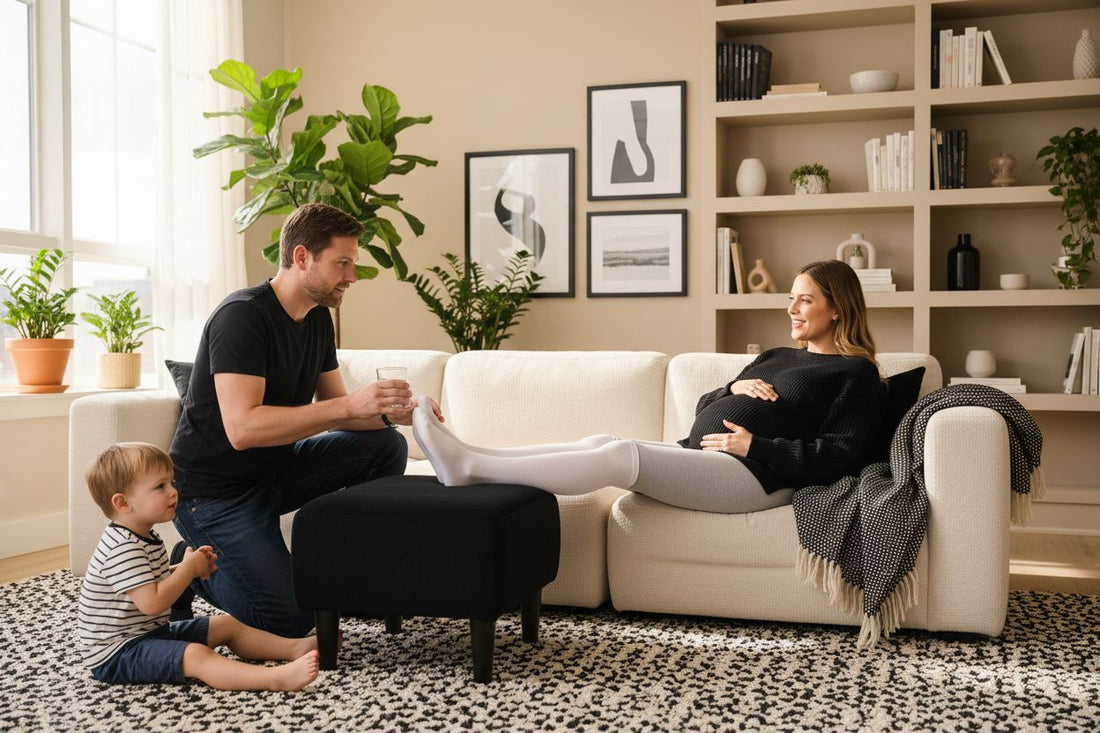 pregnancy leg support, comfortable living room, family support